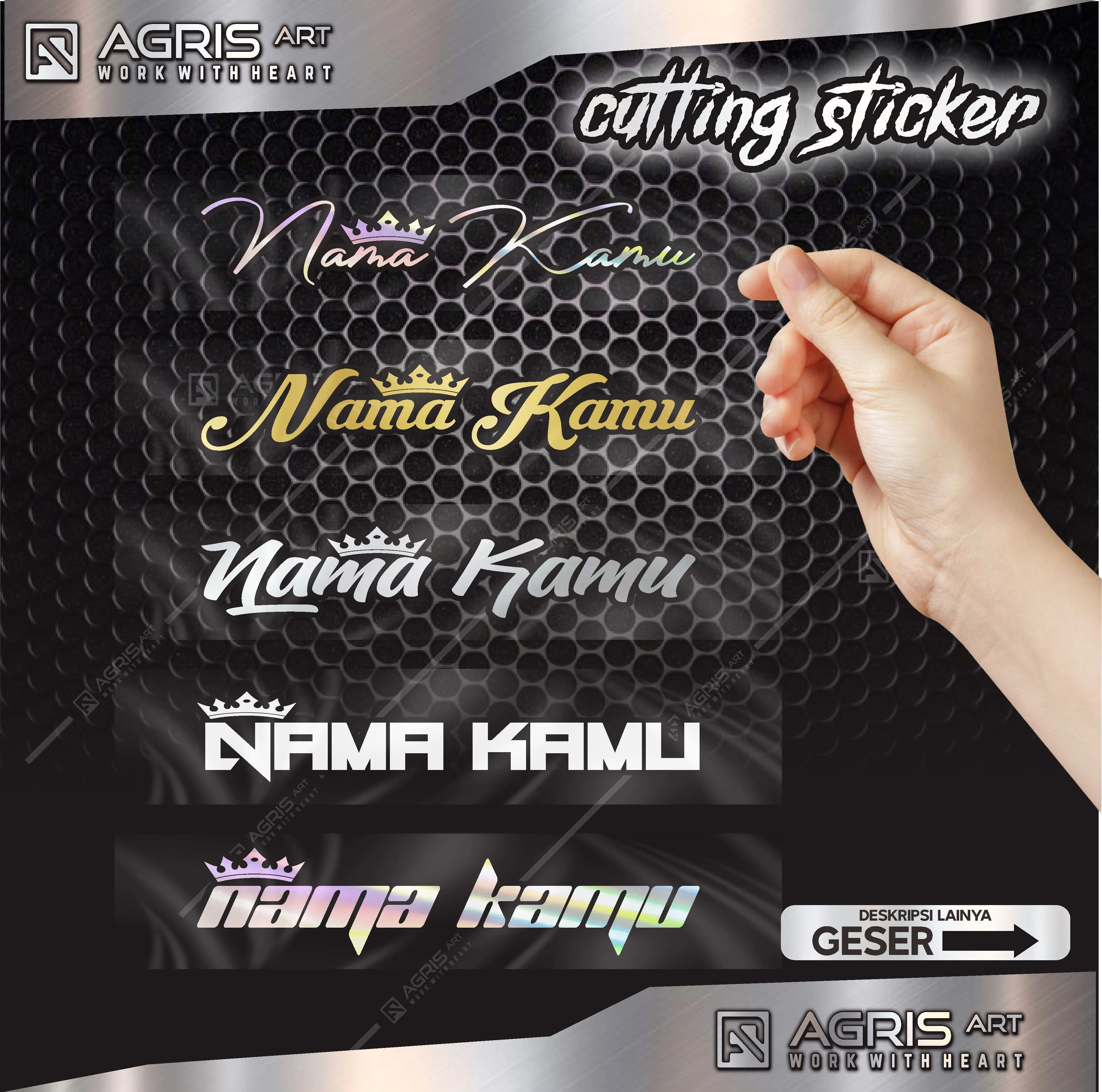 stiker request custom nama suka suka nama sendiri nama mahkota cutting sticker bukan printing anti luntur