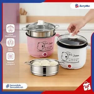 Panci Listrik Mini Dengan Steamer Stainless Steel Serbaguna Masak Mie Rebus Telur Kukus Nasi Mudah Praktis Hemat Daya