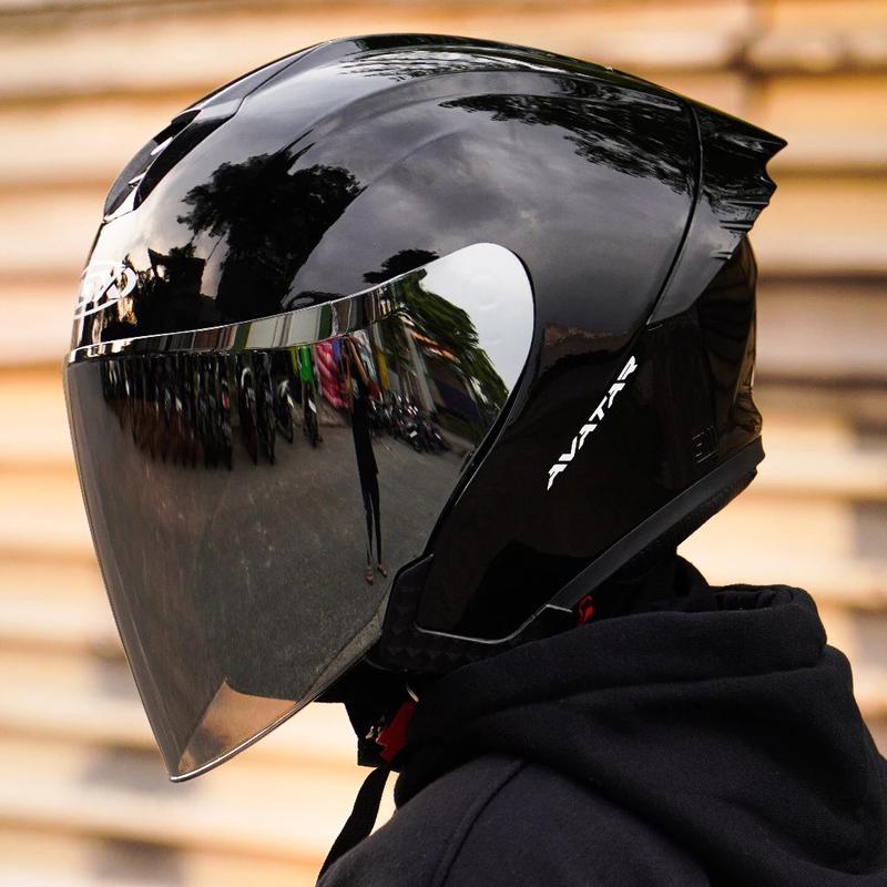 Helm Half Face Nsx Avatar Solid Black Dof Visor Hitam Helm Dewasa Pria Wanita SNI COD 1