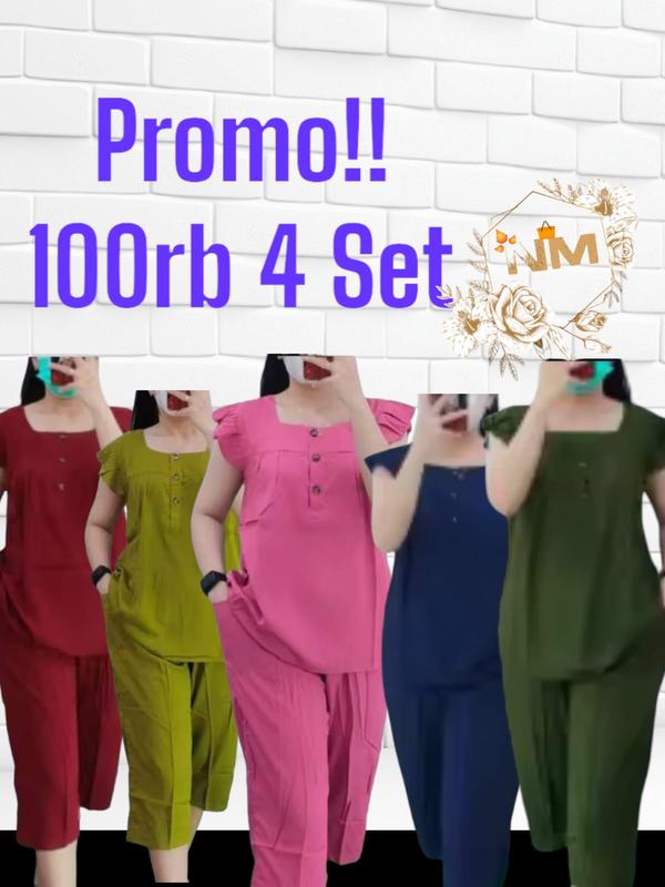 NEW PROMO,,,100RB 4 SET SETELAN BANGKOK JUMBO TERBARU//SET BANGKOK BUSUI WANITA TERMURAH//PIYAMA WANITA KEKINIAN Nyaman Kancing Baju Tidur 4
