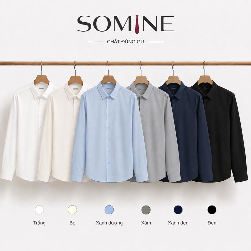 Sơ Mi Nam Dài Tay SOMINE Trơn Kate Lụa Cao Cấp Mềm Mịn Ít Nhăn Sang Trọng SMTD013