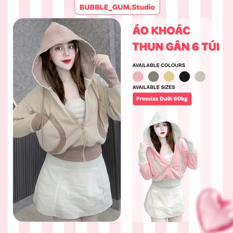 Áo Khoác Nữ Dáng Trẻ Trung PC Cotton Mix Thun Gân 6 Túi Tiện Lợi – Freesize Dưới 60kg | AK19