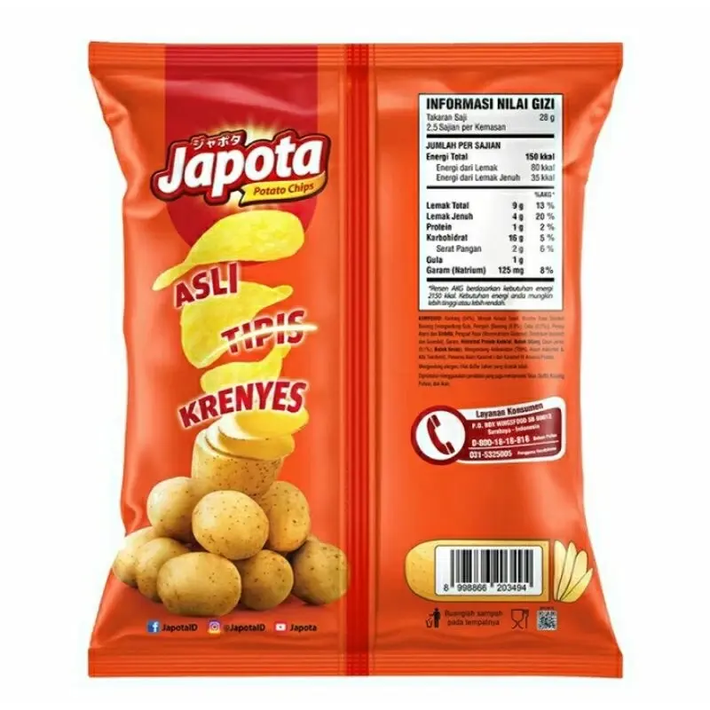 Japota potato chips rasa sambal bawang / kemasan 68g / camilan potato rasa pedas 2