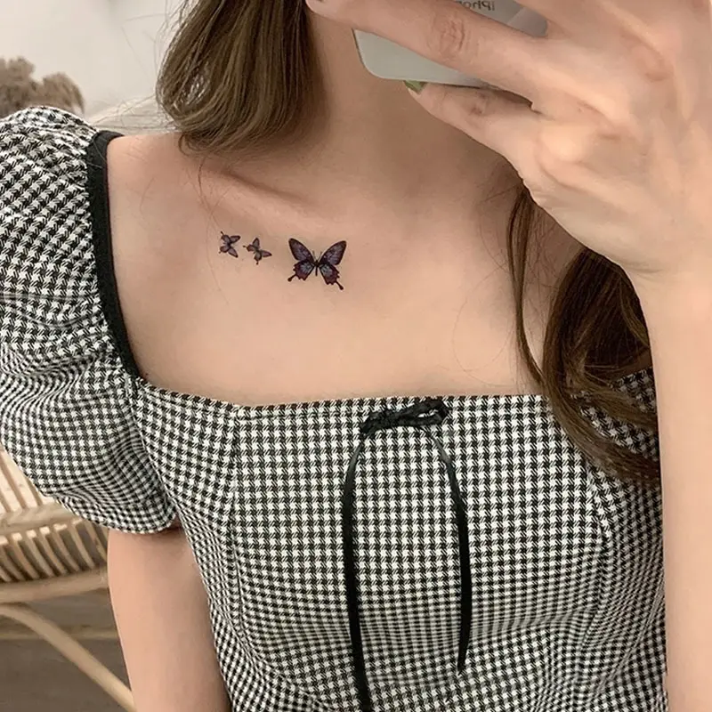 COD✨ Kupu-kupu Biru Temporary Tattoo Waterproof Korea Fashion Tangan Dan Klavikula Wanita Stiker Tato-Yinmer