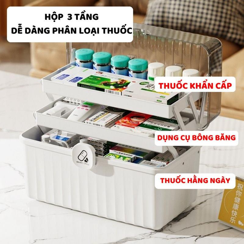  Hộp Đựng Thuốc Y Tế Gia Đình 3 Tầng Tiện Lợi Nhựa PP Cao Cấp Dễ Dàng Phân Loại Thuốc & Dụng Cụ Bông Băng 