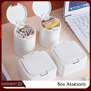 Tempat Penyimpanan Serbaguna Kotak Cotton Bud Putih Bulat Bundar Kosmetik Travel Aksesoris Perhiasan Bagus