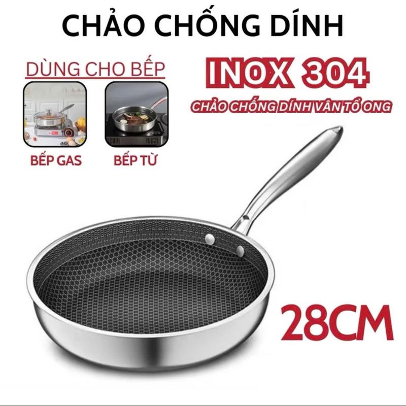 [ Loại 1] Chảo Chống Dính Vân Tổ Ong Size 28cm Chất Liệu Inox 304 Dùng Cho Mọi Loại Bếp, Chống Xước Chống Gỉ