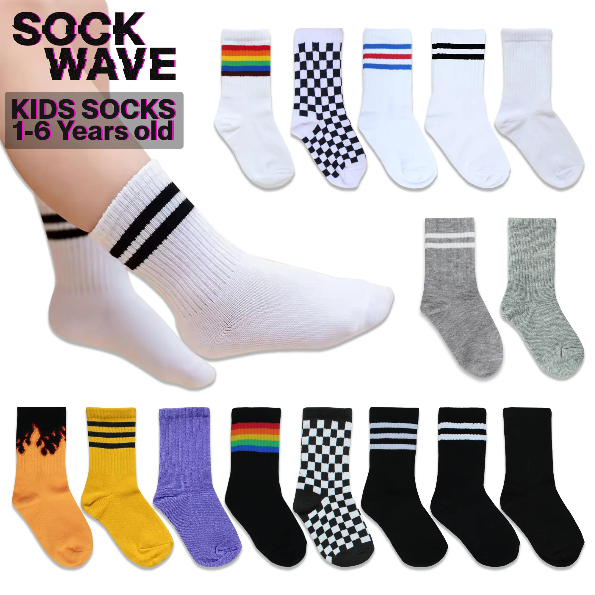 Kaos Kaki Anak Oldschool Stripe Motif Premium Sockwave 1 - 6 Tahun