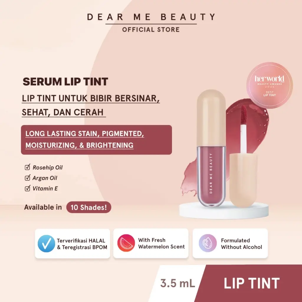 Dear Me Beauty Serum Lip Tint - menutrisi melembabkan dan tahan lama