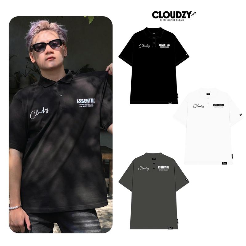 Áo thun POLO ES.SEN.TIAL CLOUDZY nam nữ phông có cổ local brand unisex đen trắng đẹp oversize tay lỡ 100% cotton Menswear Tay Ngắn Cộc Tay Ngắn Tay