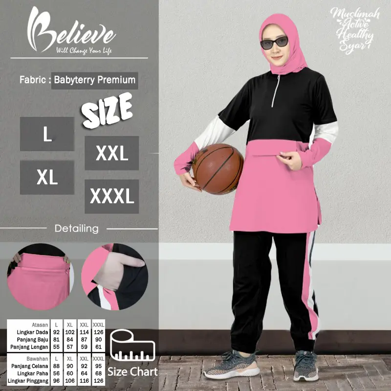 RV SET Setelan Kaos Celana Olahraga Muslimah Training Senam Wanita Lengan Panjang Jumbo Big Size L XL XXL XXXL / SAKA baju celana muslim panjang sport sporty polos 1