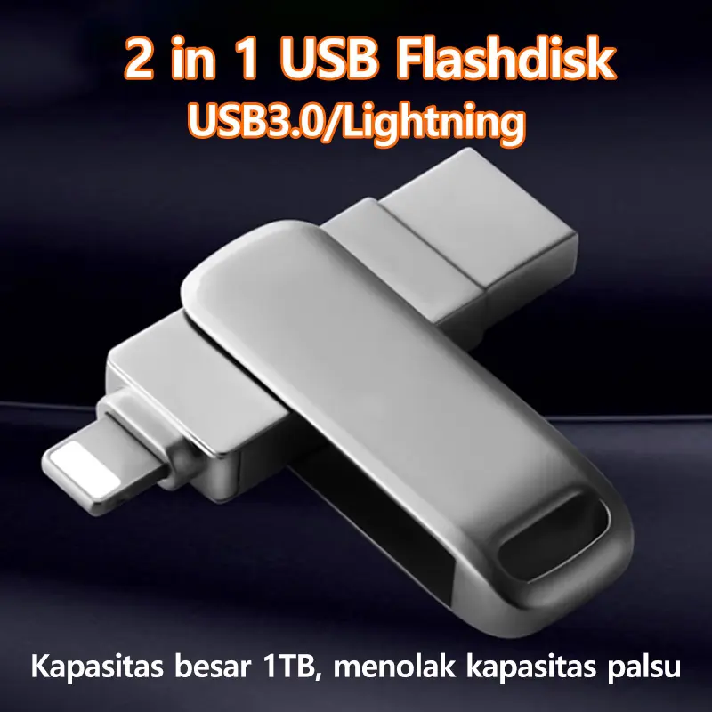 U201 1TB Flashdisk OTG: Kompatibel dengan iOS, iPad, PC, USB 3.0, 2-in-1, Pen Drive OTG Silver Terlaris, Mendukung iPhone dan Komputer