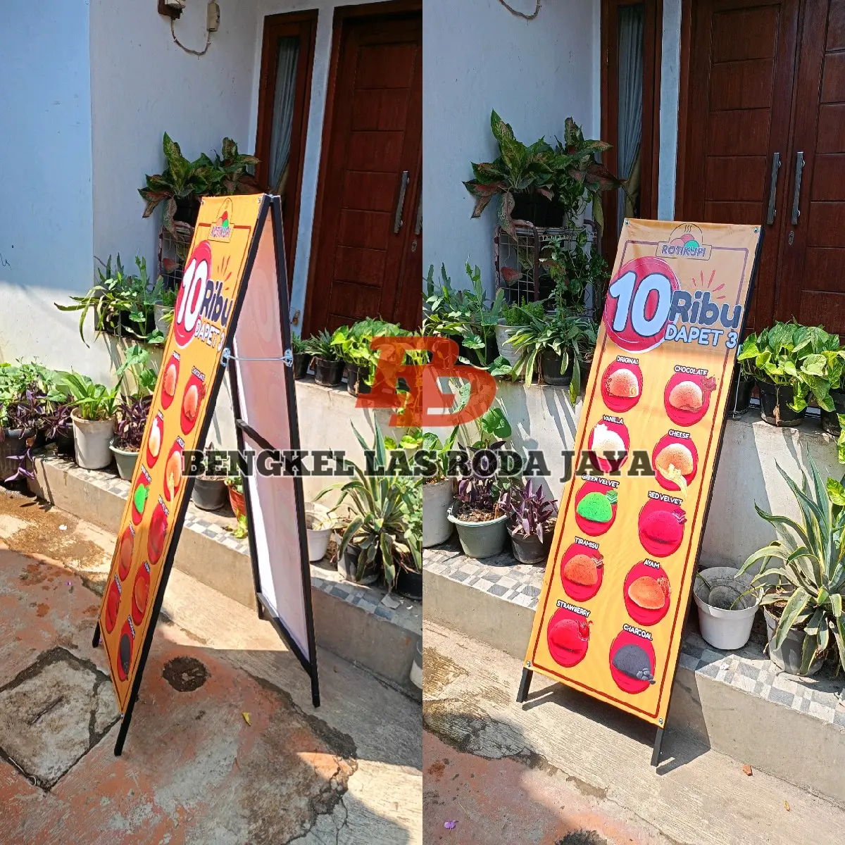 Standing Banner 2 Sisi Besi Hollow Galvanis 2x2 Ukuran T 150cm x L 50cm Hitam