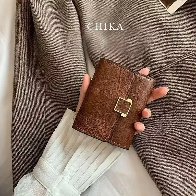 Chika Dompet Lipat Wanita Short Retro Fashion Card Pack Card Holder dompet wanita import dompet kecil#C231-4 Dompet Wanita Lipat Kotak Retro C231-4 Kartu 1