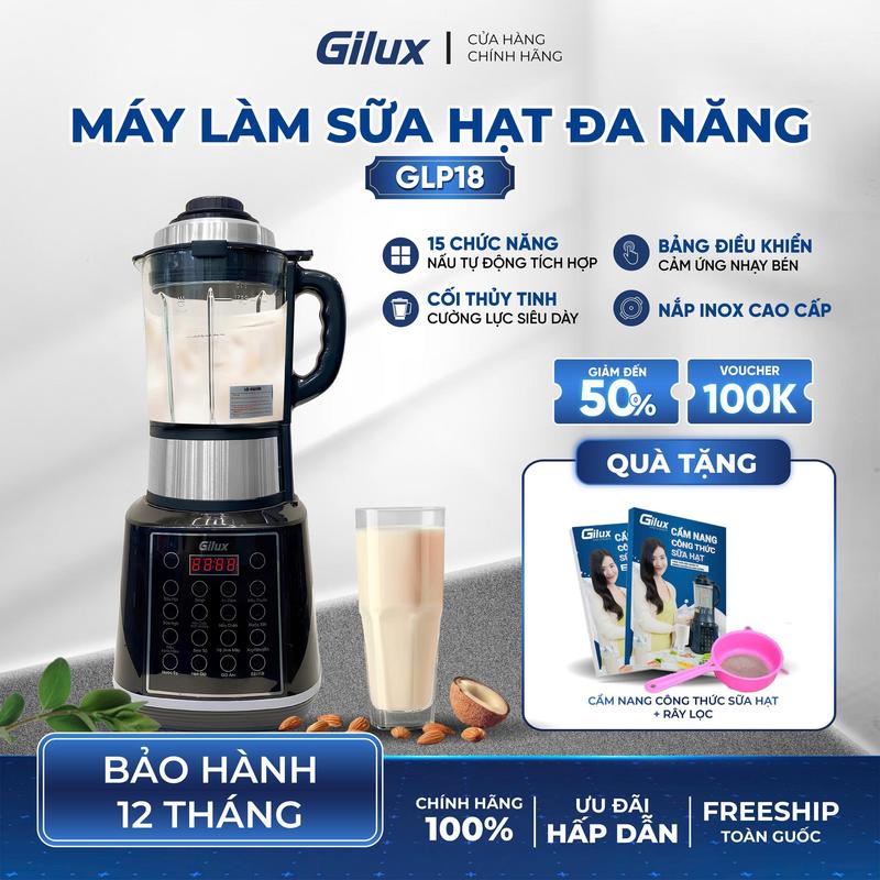 [Phiên Bản Nâng Cấp] - Máy Làm Sữa Hạt + Tặng Cẩm Nang Công Thức Sữa Hạt + Ray Lọc - 15 Chức năng, Đồ Ồn thấp, Nắp Inox