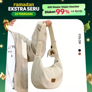 Ready! COD! Tas Pangsit Wanita Baru Korduroi Tas Selempang 2-in-1 Kapasitas Besar Komuter Tas Bahu Tas Mahasiswa Kekinian Lucu Korean Style Cewek Casual Corduroy Round Shoulder Sling Bag Hitam tascewek