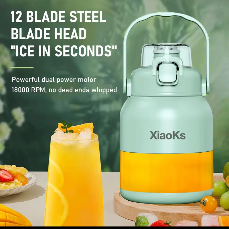 Portable blender/juicer. Crafts juices etc. 500ml, w straw&strap. Long charge (half - month), USB - charged. Dishwasher - friendly parts. Good for gym/car/travel/kitchen.
