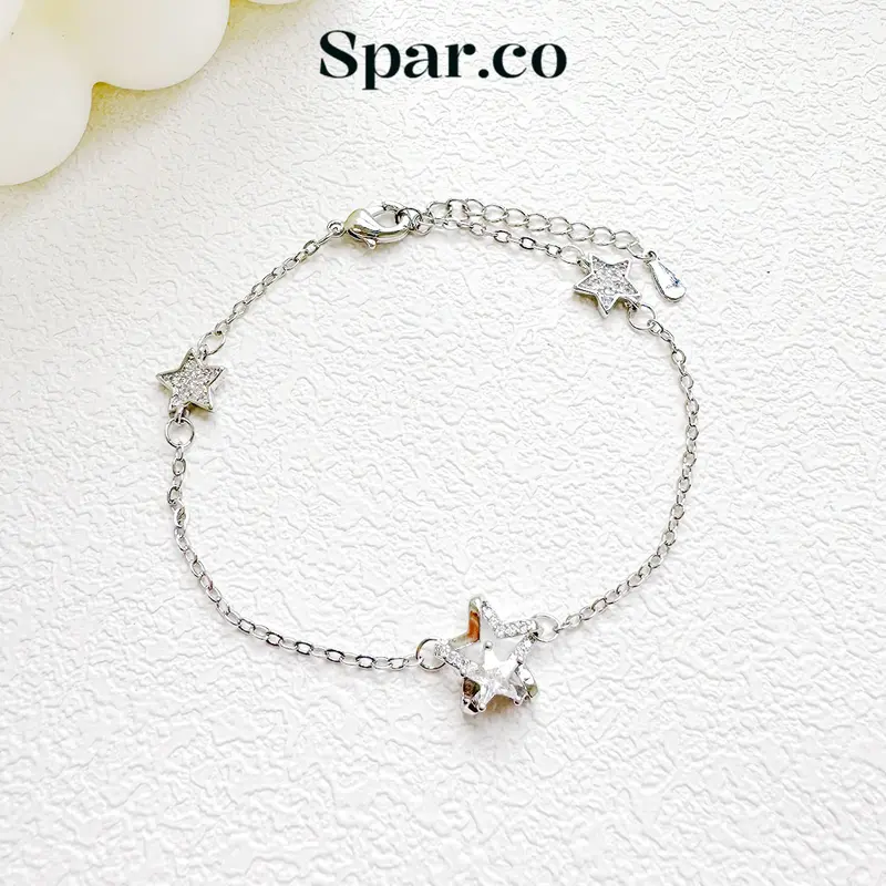 Spar.co Gelang Silver Model Rantai Dengan Charm Bintang - Chain Bracelets Gelang Silver Model Rantai Dengan Charm Bintang Mutiara Diamond SP-AAD1174 0