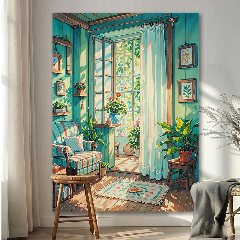 Vải nền hoa phong cảnh cửa sổ, phong cách Instagram, màu ấm, vải treo, thích hợp cho phòng, phòng ngủ, ký túc xá, phòng Khách, vải treo tường trang trí Studio 6