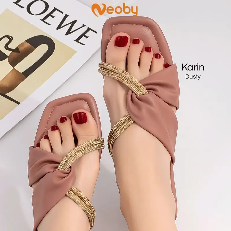 Neoby KARIN sandal Wanita flat glitter bling bling sendal cewek selop tali Karet 8
