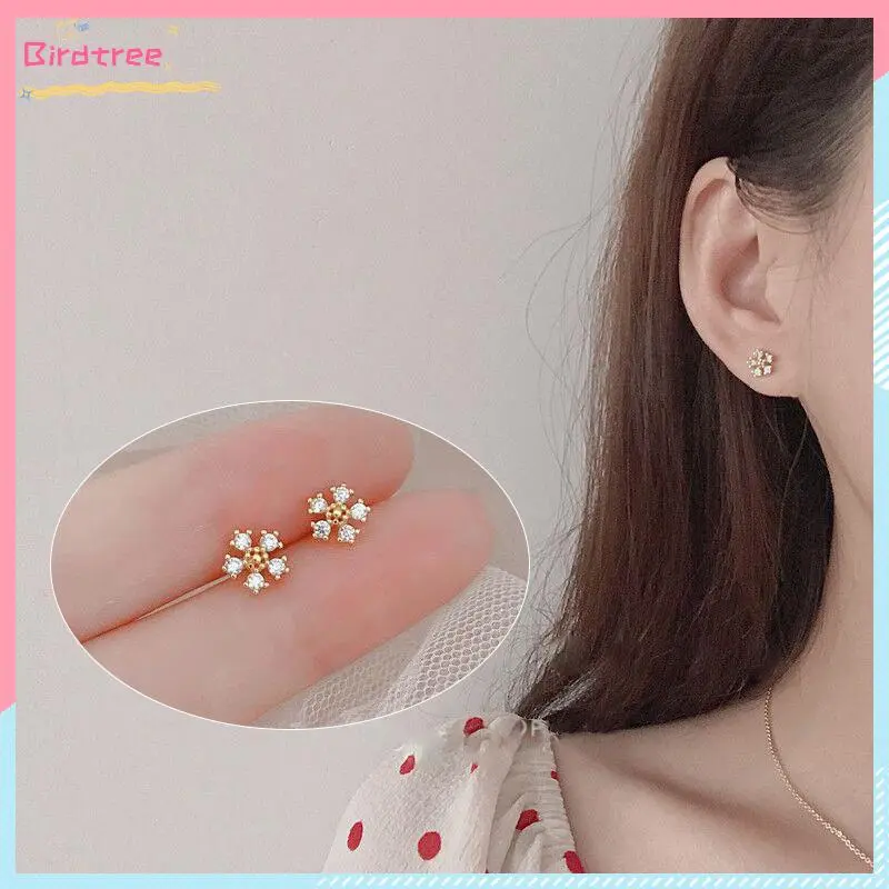 [Readystock❤️COD]Korea Anting Stud Tusuk anting Titanium Steel Emas Desain Hias Kristal Berlian Gaya Simple untuk wanita 2