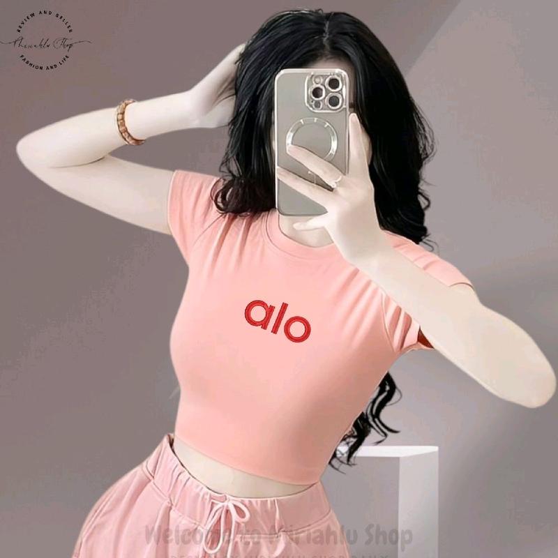 Áo Thun Ngắn Dáng Croptop Chất Borip Form Basic Ôm Body Nữ In Chữ Thêu ALO, Size S M L, Áo Croptop Ôm Body Nữ Áo Kiểu Xinh Đẹp In Hình Độc Lạ Đi Biển Đang Hot 2025 Mặc Hè Mặc Nhà Mặc Đi Chơi Có Bigsize
