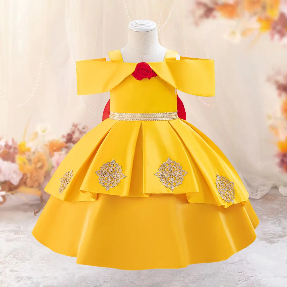 051 Baby Girl Clothes Yellow Christening Flower Big Bow Summer Dress  Toddler Pageant Newborn Ball Gown Elegant Princess Baptism - TikTok Shop  Philippines