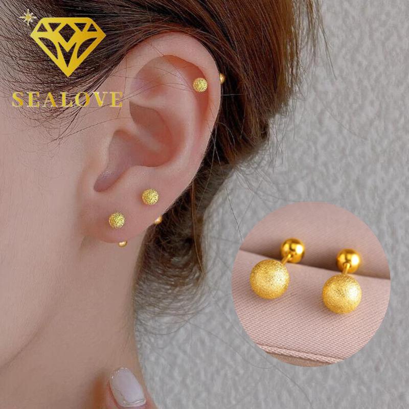 SEALOVE đôi bông tai khuyên tai inox nữ bông tai titan không gỉ hoa tai vòng tròn