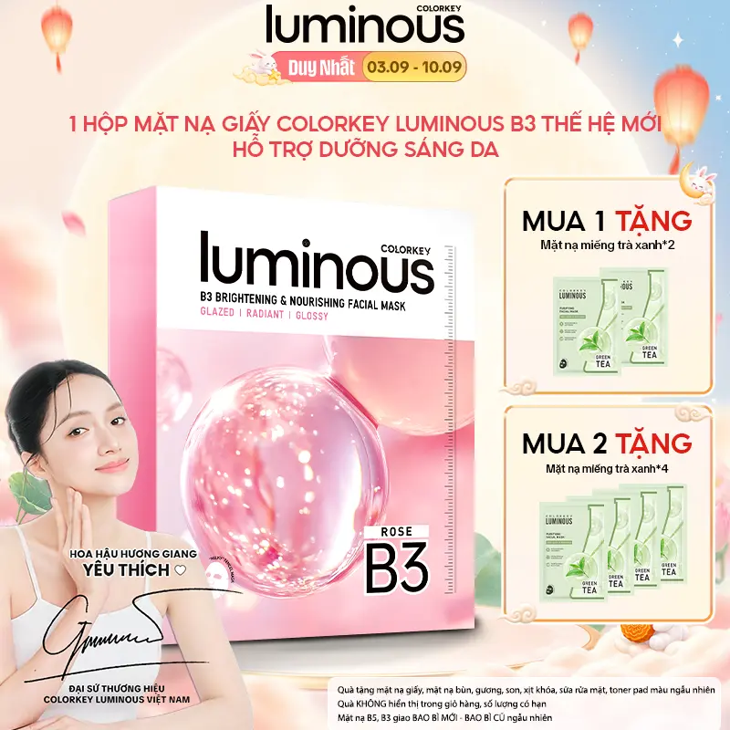1 Hộp 10 Miếng Mặt Nạ Giấy Colorkey Luminous B3 Thế Hệ Mới, Hỗ Trợ Dưỡng Sáng Da Mịn Màng 30ml/miếng