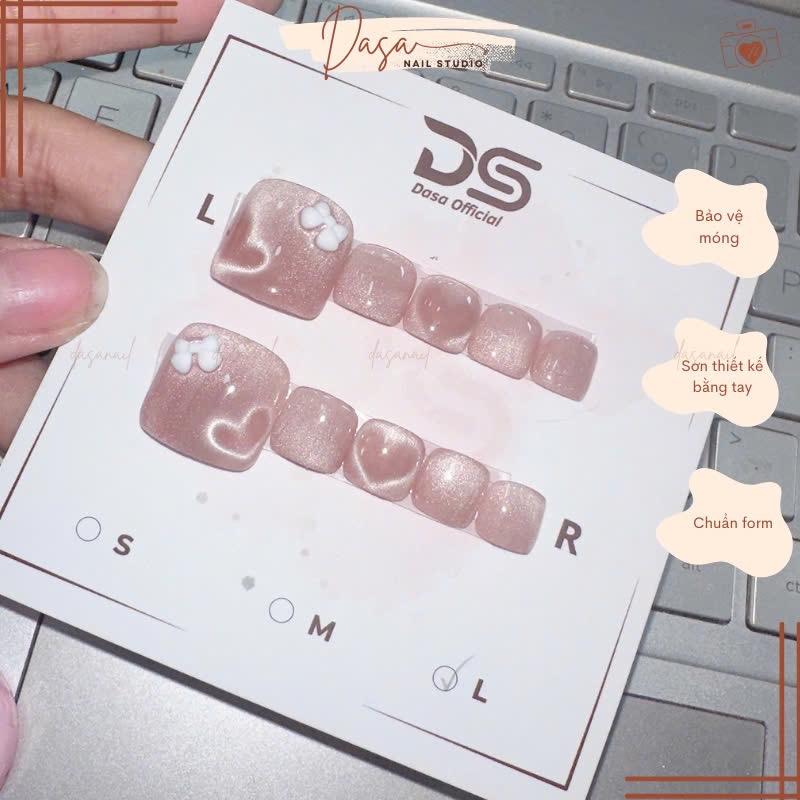 Móng chân giả NGẮN mắt mèo ánh trăng nail box chân đính nơ đơn giản MC057 tặng KÈM keo dán móng may mainail Nữ Làm Nail sơn màu nước gạo thạch hồng đỏ