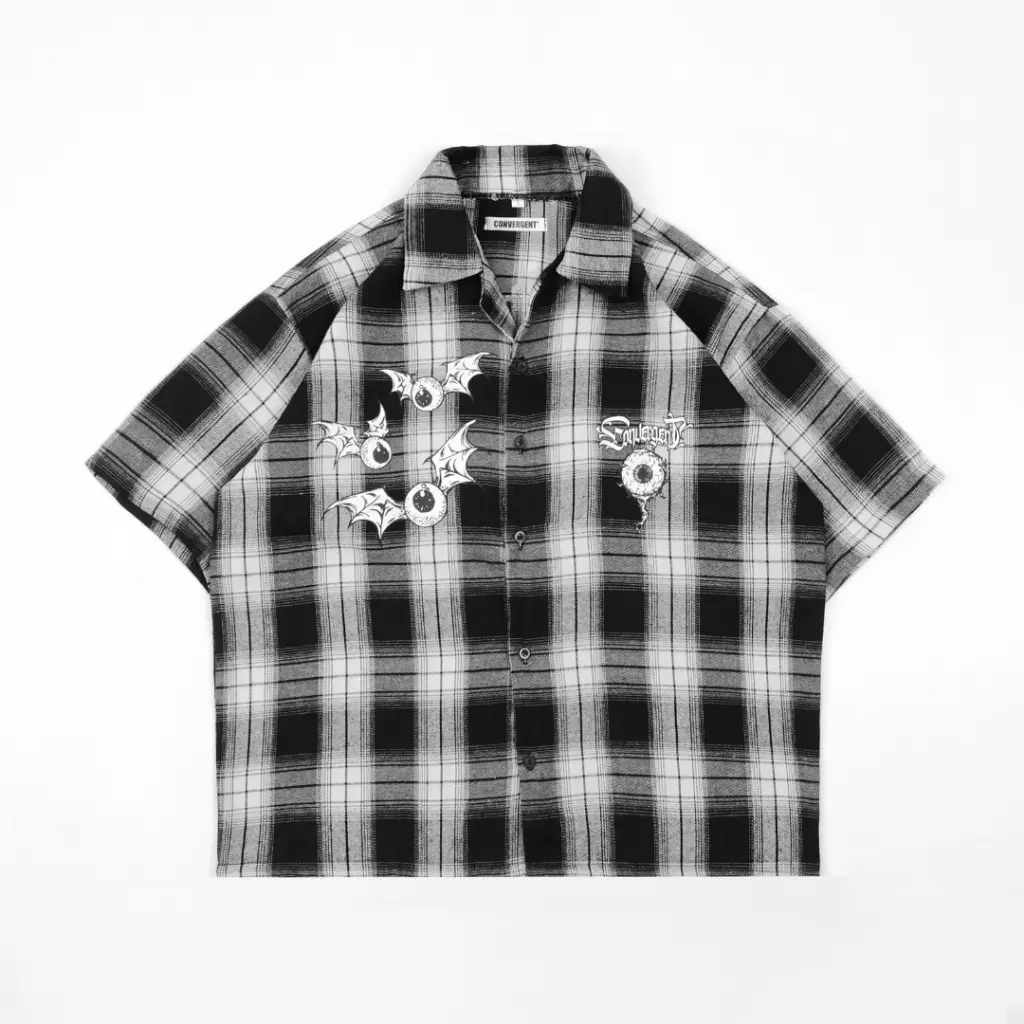 Convergent - Tough Kameja Flannel Boxy Pria Wanita Lengan Pendek Workshirt