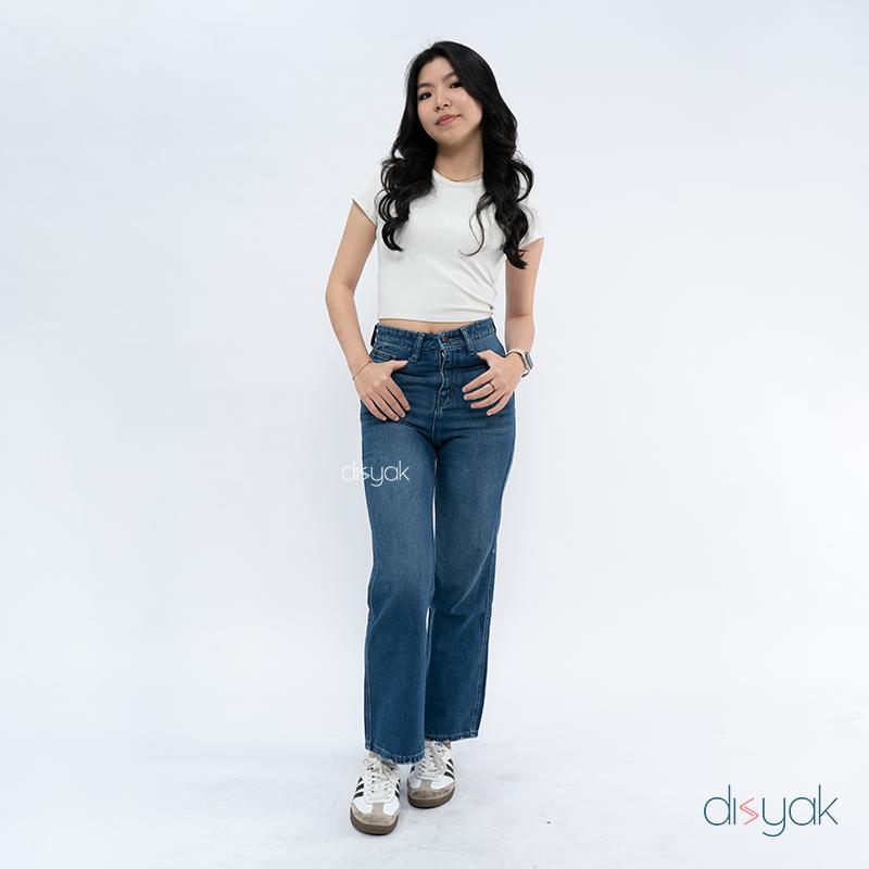 DISYAK - HighWaist Loose Jeans Celana Panjang Boyfriend Standar Vintage Blue 109-209 3