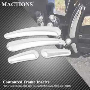 4xMotorcycle 3D Swingarm Frame Insert Chrome Cover For Harley Heritage Softail Custom Fat Boy Lo Deluxe FLSTN FXSTC 2008-2017