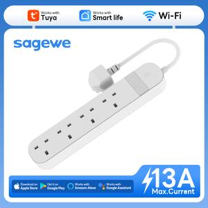 Soket Kawalan Subsistem Pintar, SAGEWE, dengan Alat Kawalan Jauh dan Kawalan Suara, Pemasaan Bebas, Standard UK, Caj Cepat 13A / 15w, Set Perlindungan Pengecasan Lebih, Sambungan Wi-Fi, Port USB Jenis-C Penjimatan Tenaga