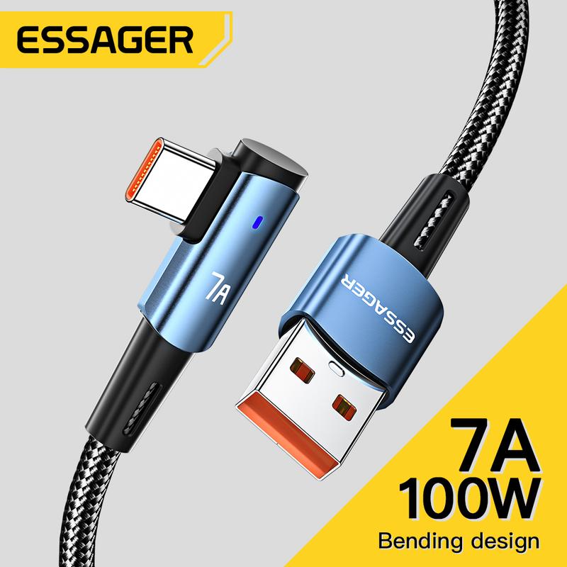 Cáp USB Type C Essager Góc Cạnh Dây sạc nhanh 7A Tương thích với OPPO Honor Huawei P40 Oneplus Realme Bộ sạc USB-C Dây dữ liệu Phone Phụ Kiện