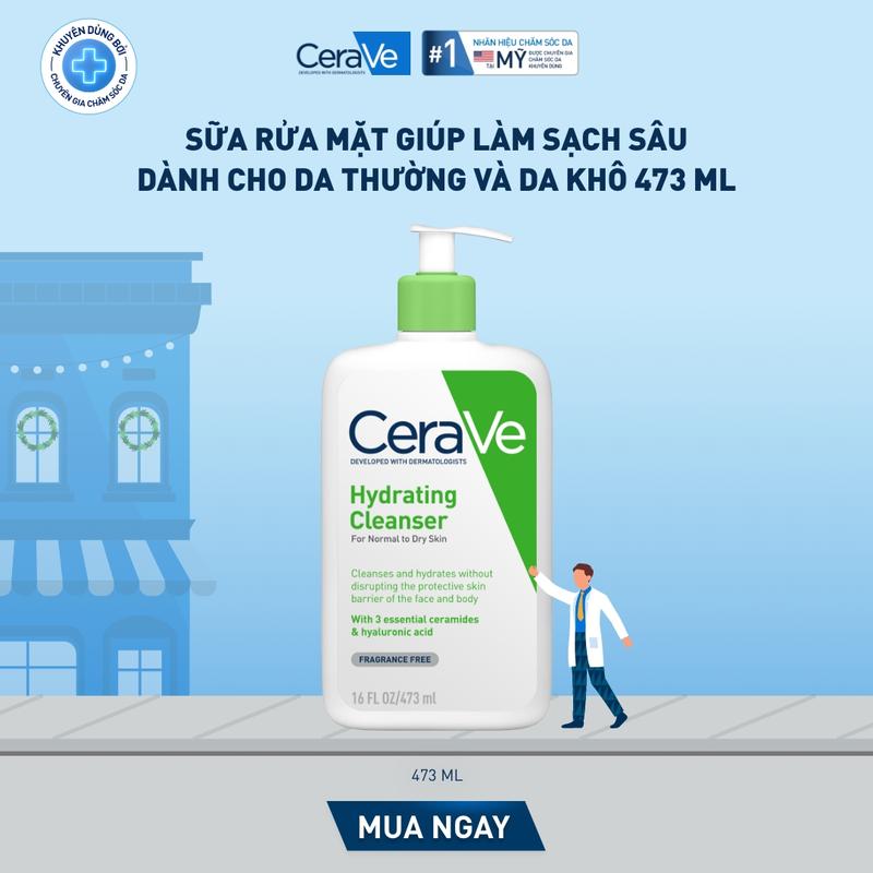 FlashSale Sữa rửa mặt giúp làm sạch sâu dành cho da thường và da khô Cerave Hydrating Cleanser 473ML dạng gel không tạo bọt làm sạch sâu dịu nhẹ và cung cấp độ ẩm cho da. Chăm sóc da_Sữa rửa mặt_Skincare cho Nam và Nữ_Cleansing