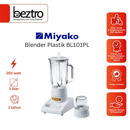 Miyako Blender Plastik BL-101-PL 1 Liter 2in1 – BL101PL Plastic Jar Blender include Dry Mill