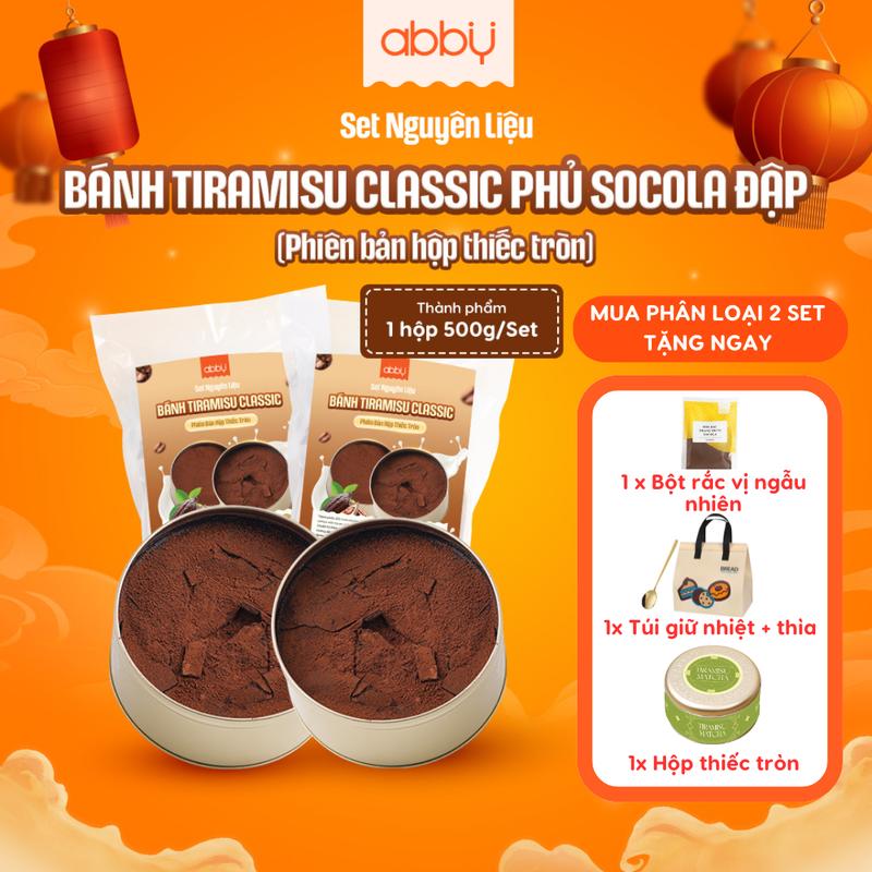 [ABBY] [TẶNG BỘT RẮC] Set nguyên liệu làm bánh tiramisu phủ socola đập vị cacao và matcha - Thành phẩm 1 hộp thiếc 500g - Bột whip cream không đường béo ngậy, cacao thơm đậm, socola tan chảy – Dễ làm tại nhà, ngọt dịu chuẩn vị Ý