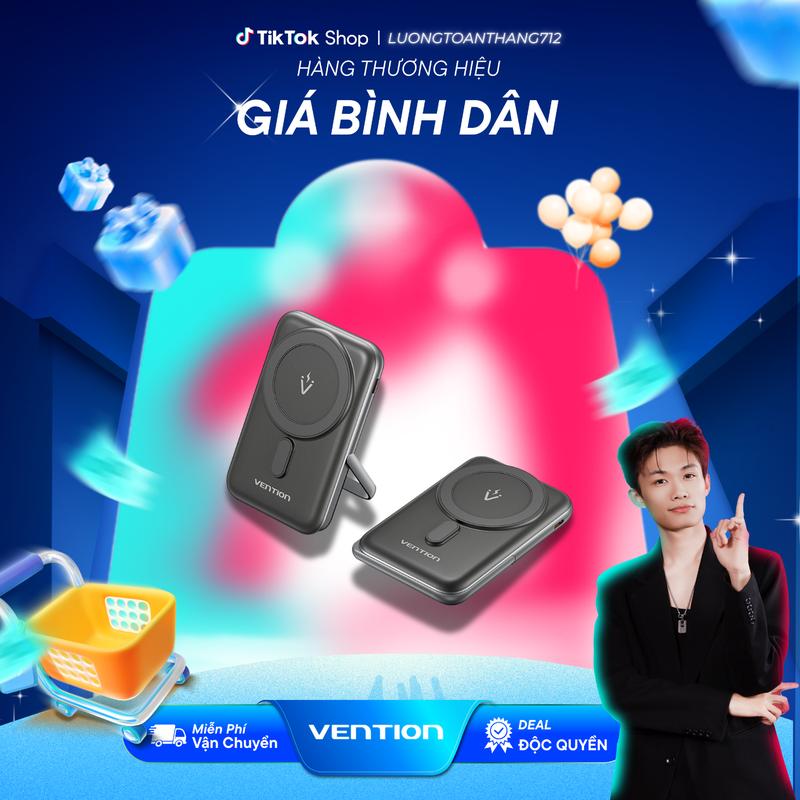 VENTION x Luongtoanthang712 DEAL ĐỘC QUYỀN Pin Sạc Từ Tính Vention 10000mAh Sạc Từ Tính 20W PD Chân Đế Hợp Kim Kẽm Bộ Sạc Di Động Thích Hợp Cho Điện Thoại Thông Minh