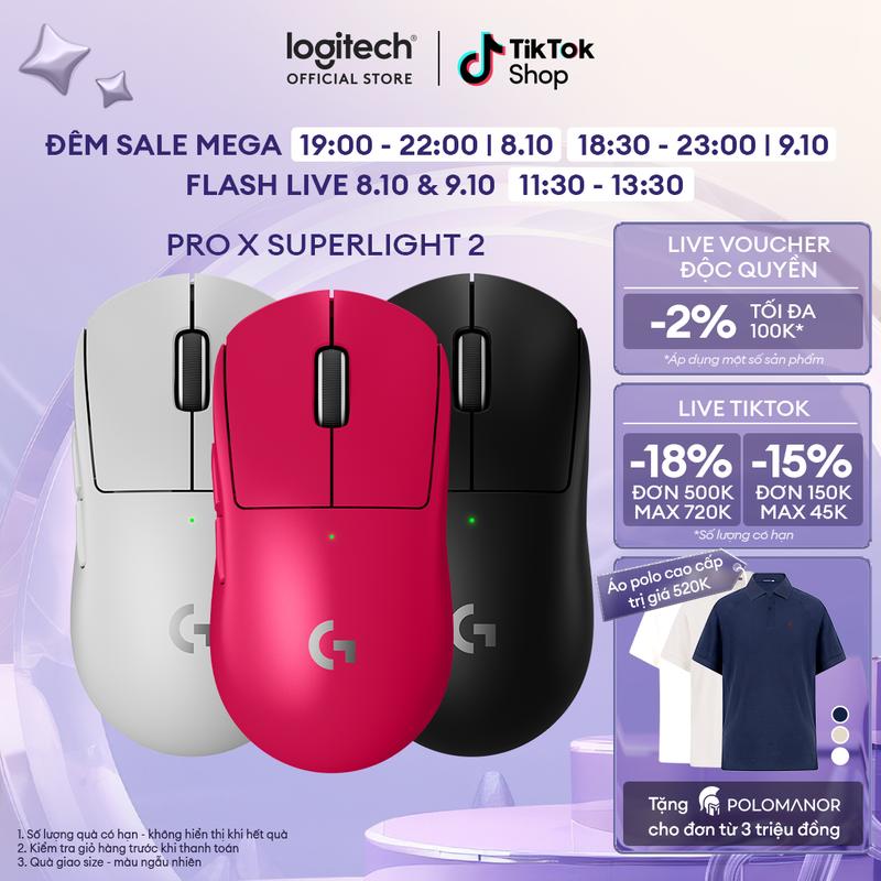 Chuột Gaming không dây Logitech G PRO X SUPERLIGHT 2 LIGHTSPEED - nhẹ 60G, Switch Lightfore, cảm biến Hero 2, DPI 32KPI,  sạc qua USB-C, PC & Mac logitech  superlight
