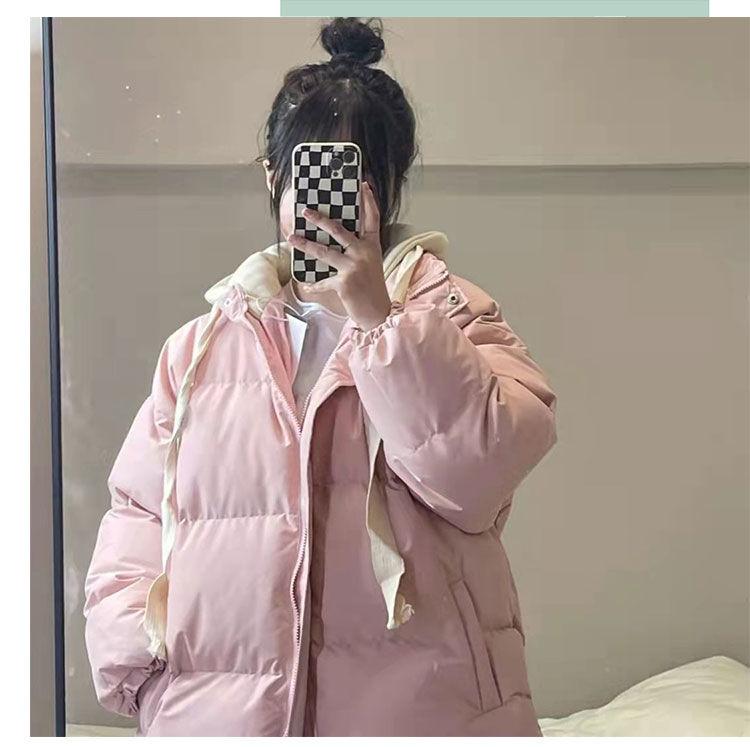 Product Introduction of Loose Slim Hooded Two Piece Set Parkas Spell Color Simple Casual Fashion Women's Parkas Basic Office Ladies Womenswear Coats 8