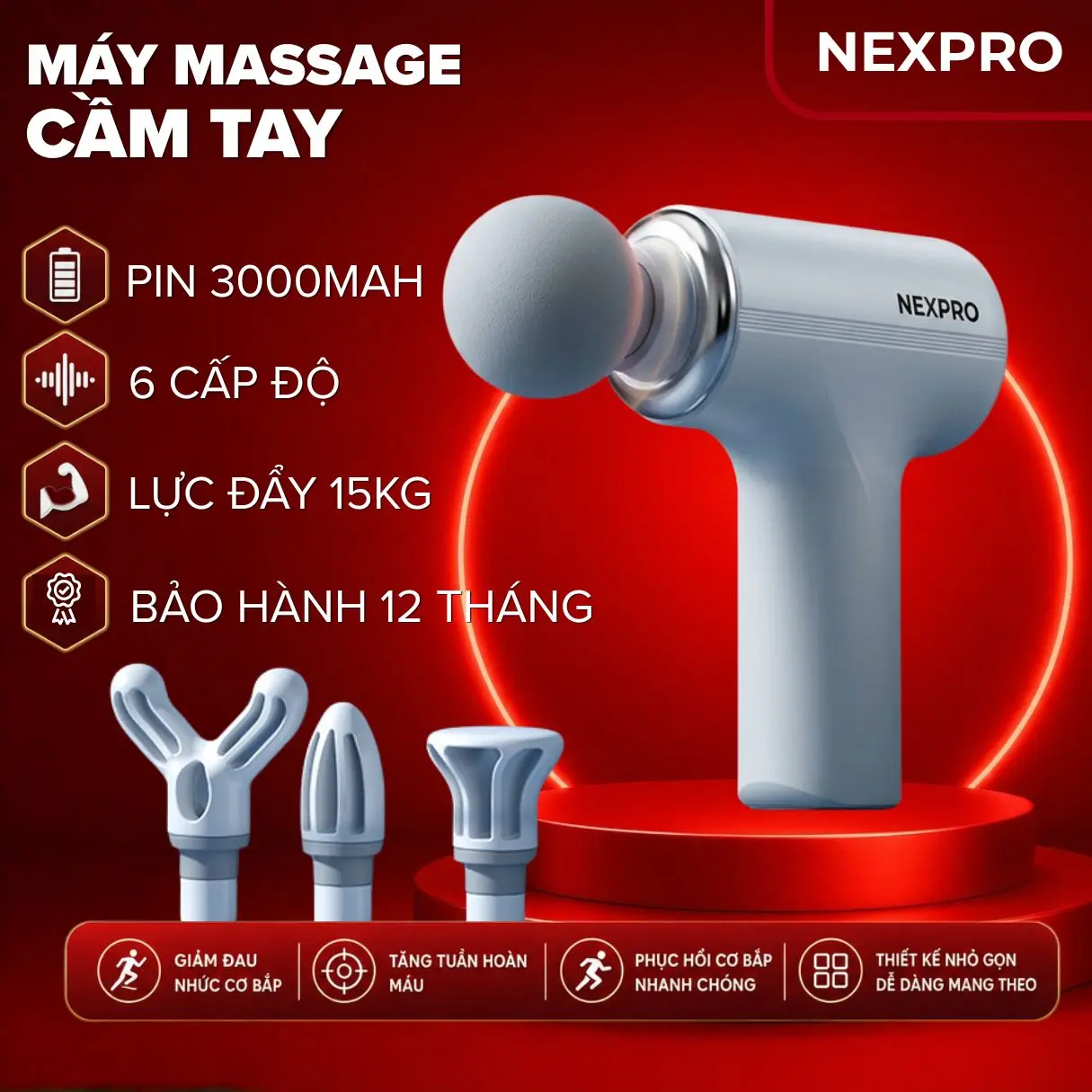 Máy Massage Cầm Tay Mini NEXPRO Cảm Biến Lực AI - Súng Massage Cổ Vai Gáy, Mát Xa Toàn Thân Đa Năng Pin Sạc, Quà Tặng Sức Khỏe Cao Cấp