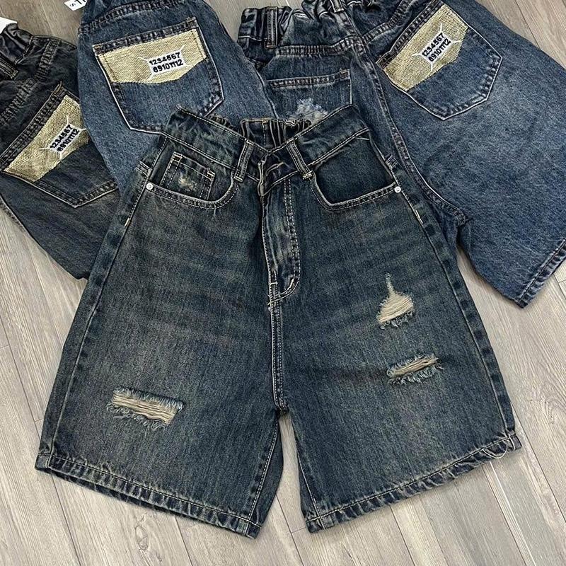  TIENSTYLE - Quần Jean Ngố Cào Rách Thêu Số Túi Sau Lưng Chun Quần Jean Nữ Bigsize Chuppy 