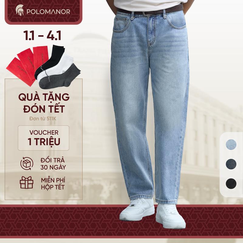 Quần jean nam ống rộng POLOMANOR BST THE REAL JEANS form Straight thoải mái dễ mặc dễ phối