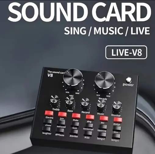 V8 Sound Card, Sound Effects Board with Audio Mixer for Streaming, with Voice Changer, Good Quality