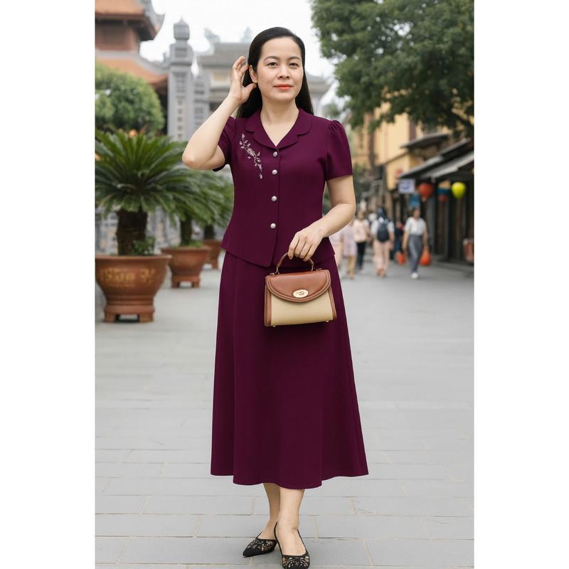 Set Đầm Trung Niên Thanh Lịch Đầm Bigsize Áo Vest Và Chân Váy Chất Đũi set đồ đẹp Top Women Mã NC06 set áo chân váy cho nữ set nữ