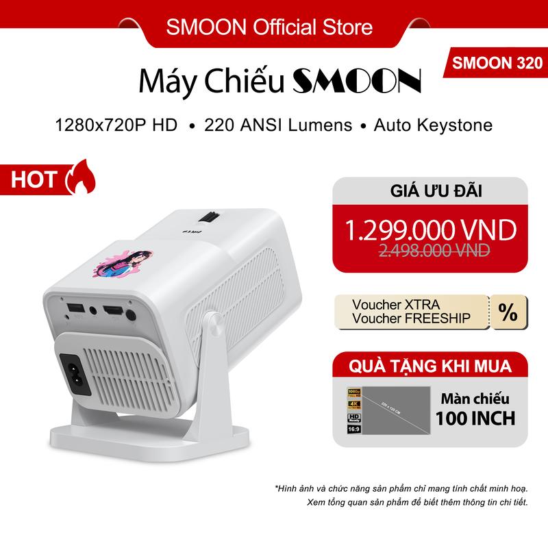Máy Chiếu Mini SMOON 320 Độ Sáng 220 ANSI Lumen Loa 3W 720P HD Thông Minh Android TV YouTube Netflix Xoay 180 Độ