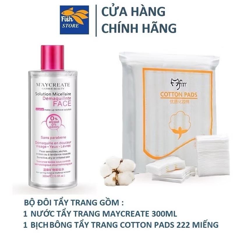  Nước tẩy trang 300ml MayCreate và Bông Tẩy Trang 222 Miếng Dùng Cho Mọi Loại Da 