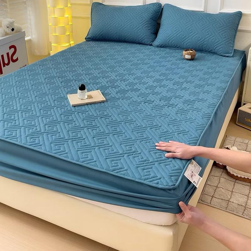 Bộ ga gối trần bông phi lụa 3 món ga chun ga trải giường cao cấp kèm 2 vỏ gối Đủ Kích Cỡ Đệm từ 15cm trở xuống