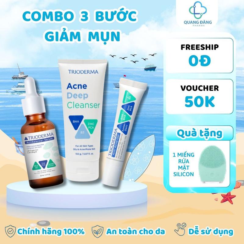 Combo Trioderma Serum 30ml & Sữa Rửa Mặt 150g & Gel Giảm Mụn 15g - Routine 3…